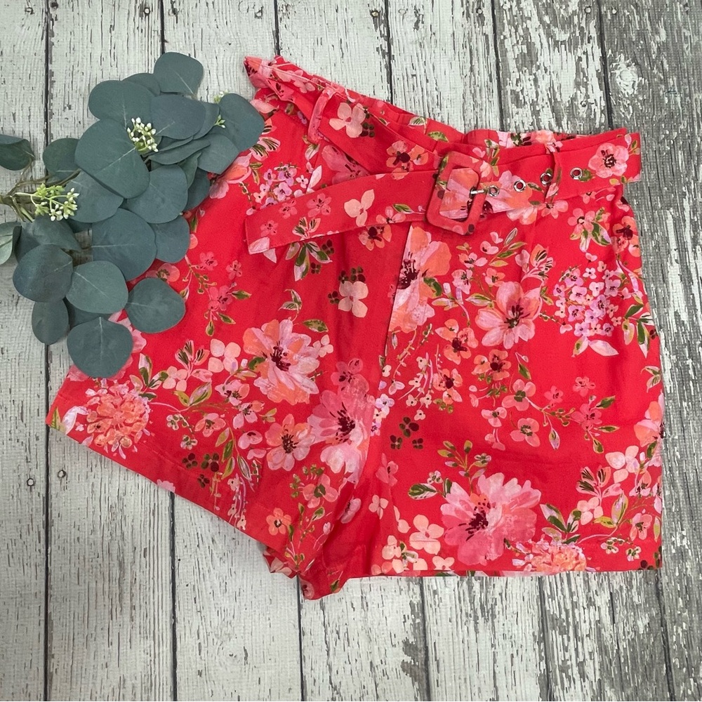 Lulus Floral A Chance for Love Belted Shorts